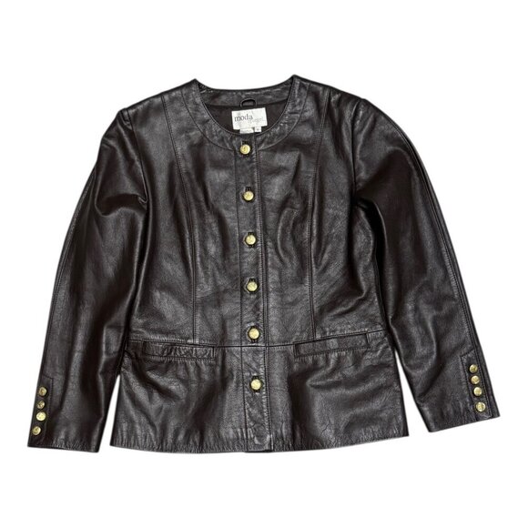 MODA SPIEGEL Genuine Leather Vintage 90s Retro Brown Jacket Womens 8 Medium - Picture 1 of 4